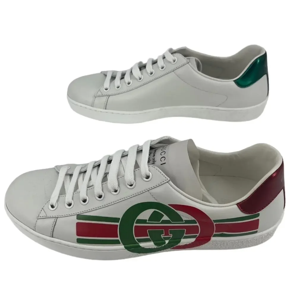 Gucci Ace Sneakers Men’s 7 White Metallic Leather Interlocking G New with Box - Picture 7 of 12